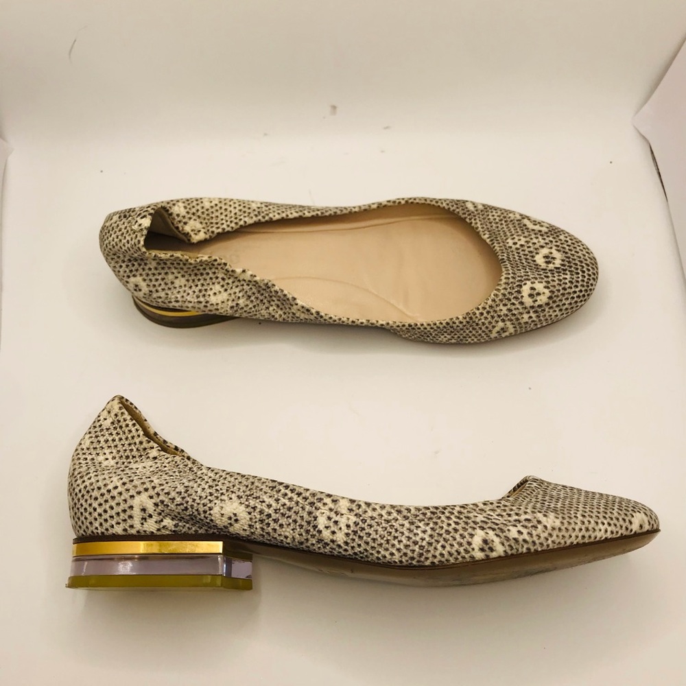 Chloe Beige Snake-Print Ballet Flats - Picture 3 of 9